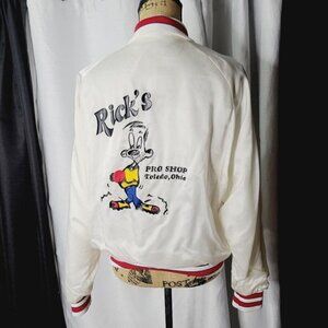 Vintage 90s Rick's Pro Shop Toledo Graphic Bomber Jacket Hipster Ohio